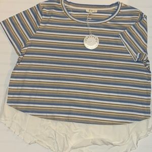 Umgee Blue White Mustard Ribbed Top NWT